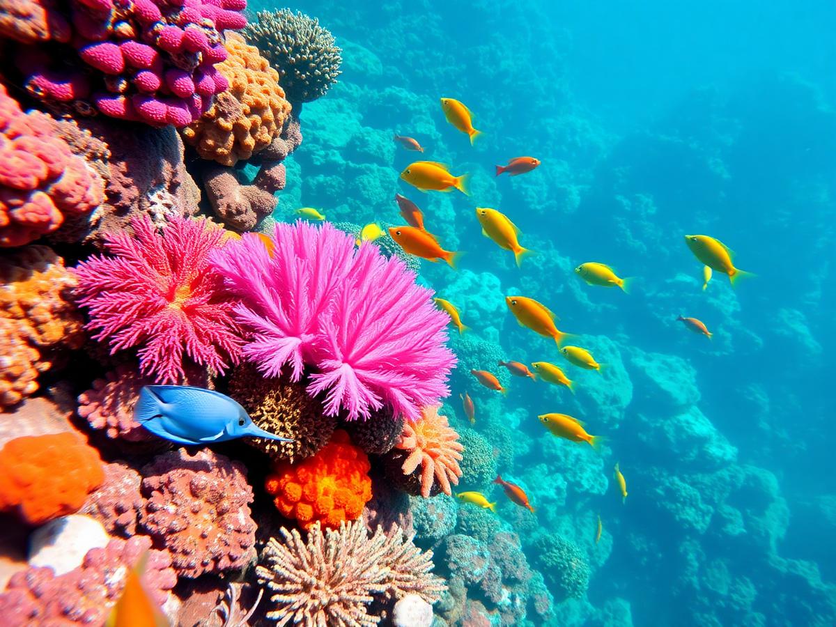 Colorful coral reef with tropical fish